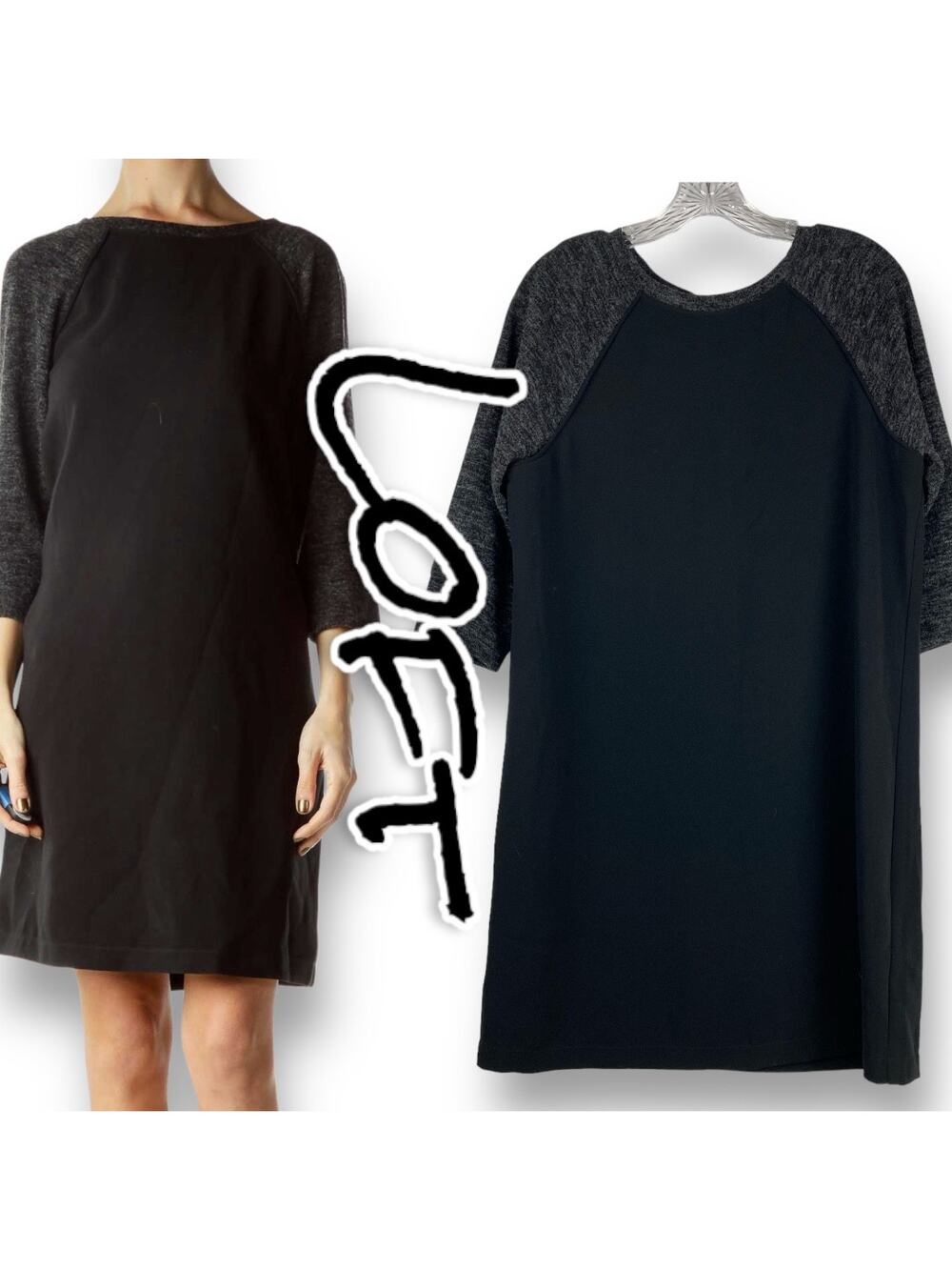 Loft Raglan Knit Shift Dress Black Space Dye Gray Womens Size 10